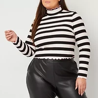 Juicy By Juicy Couture Womens Mock Neck Long Sleeve Plus Crop Top