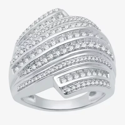 Womens 1 CT. T.W. Natural Diamond Sterling Silver Bypass  Cocktail Ring