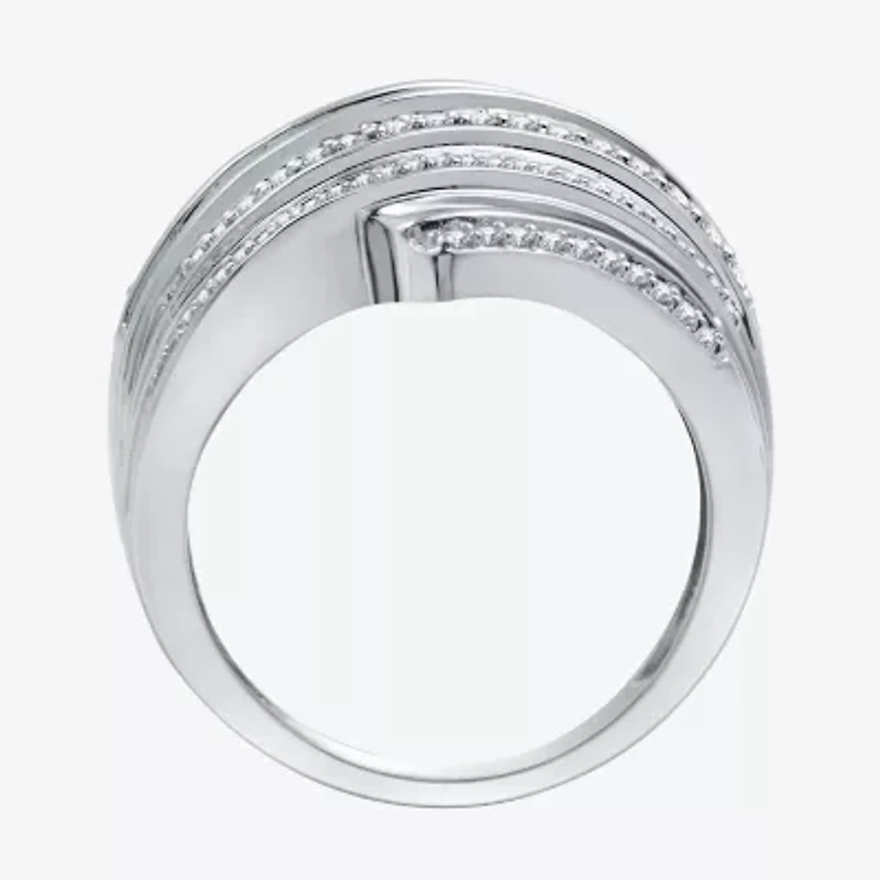 Womens 1 CT. T.W. Natural Diamond Sterling Silver Bypass  Cocktail Ring
