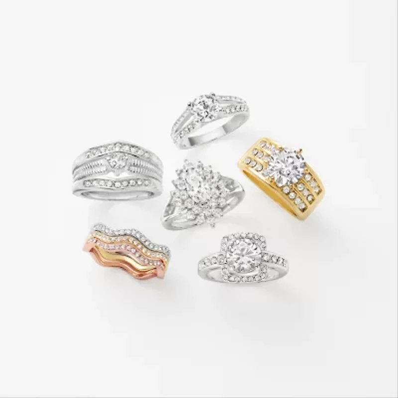 Sparkle Allure Wavy Delicate Stackable Womens Crystal 14K Gold Over Brass 18K Rose Ring Set