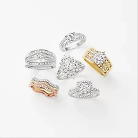 Sparkle Allure Wavy Delicate Stackable Womens Crystal 14K Gold Over Brass 18K Rose Ring Set