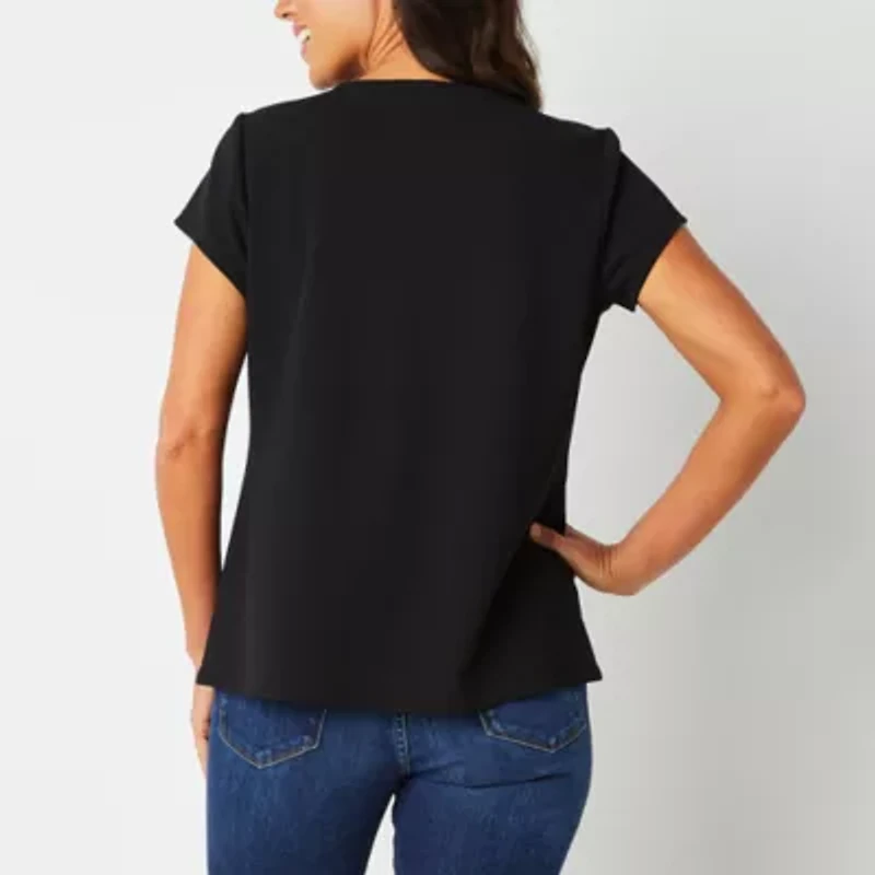 Liz Claiborne Adaptive Texture Tee Womens Easy-on + Easy-off Round Neck Short Sleeve Blouse