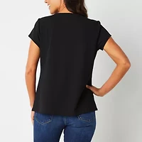 Liz Claiborne Adaptive Texture Tee Womens Easy-on + Easy-off Round Neck Short Sleeve Blouse