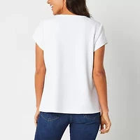 Liz Claiborne Adaptive Texture Tee Womens Easy-on + Easy-off Round Neck Short Sleeve Blouse