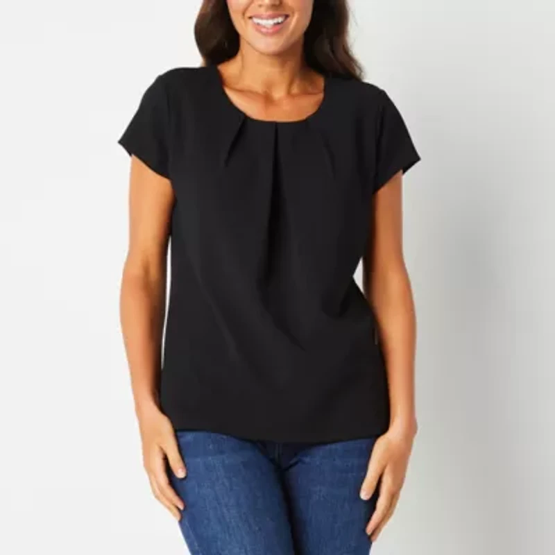 Liz Claiborne Adaptive Texture Tee Womens Easy-on + Easy-off Round Neck Short Sleeve Blouse