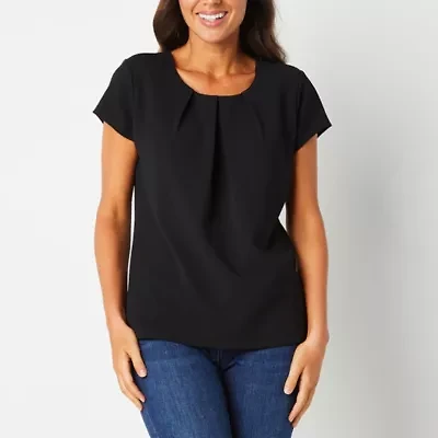 Liz Claiborne Adaptive Texture Tee Womens Easy-on + Easy-off Round Neck Short Sleeve Blouse