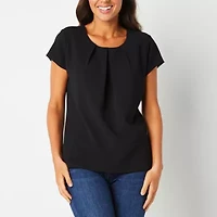 Liz Claiborne Adaptive Texture Tee Womens Easy-on + Easy-off Round Neck Short Sleeve Blouse