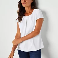 Liz Claiborne Adaptive Texture Tee Womens Easy-on + Easy-off Round Neck Short Sleeve Blouse