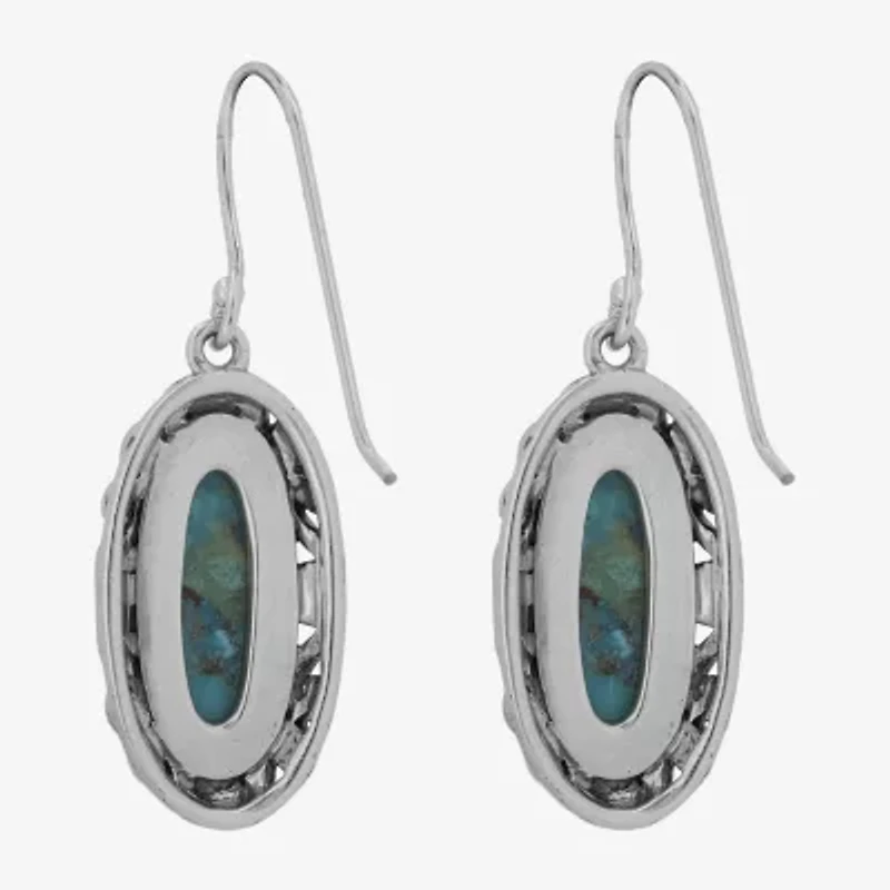 Womens Enhanced Blue Turquoise Sterling Silver Drop Earrings