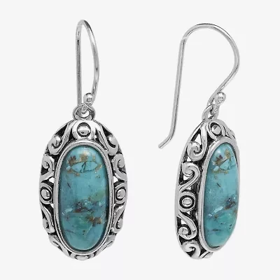 Womens Enhanced Blue Turquoise Sterling Silver Drop Earrings