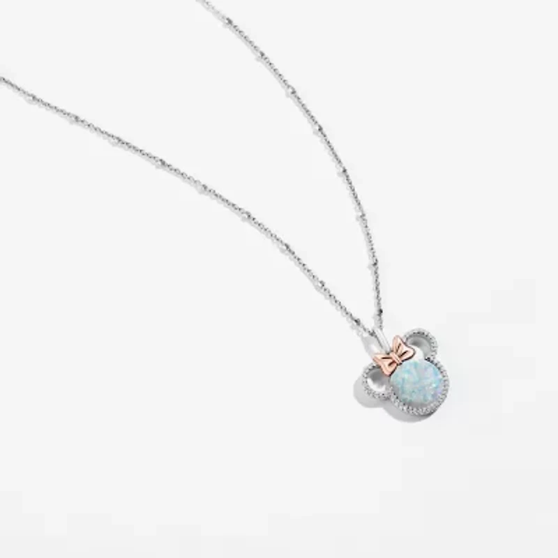 Disney Jewels Collection Womens 1/8 CT. T.W. Lab Created Diamond with Gemstone 14K Two Tone Gold Over Silver Minnie Mouse Pendant Necklace