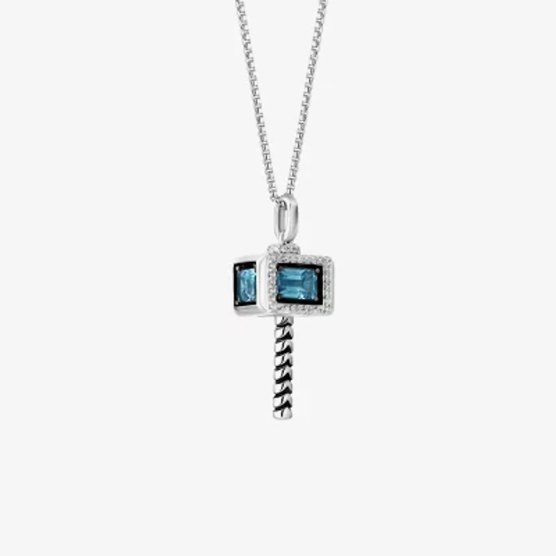 Marvel Fine Jewelry "Mjolnir" Hammer Womens 1/8 CT. T.W. Genuine Blue Topaz Sterling Silver 18 Inch Pendant Necklace
