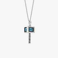 Marvel Fine Jewelry "Mjolnir" Hammer Womens 1/8 CT. T.W. Genuine Blue Topaz Sterling Silver 18 Inch Pendant Necklace