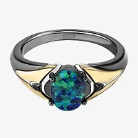 Marvel Fine Jewelry Womens Diamond Accent Lab Created Green Opal 14K Gold Over Silver Sterling Oval Loki Cocktail Ring