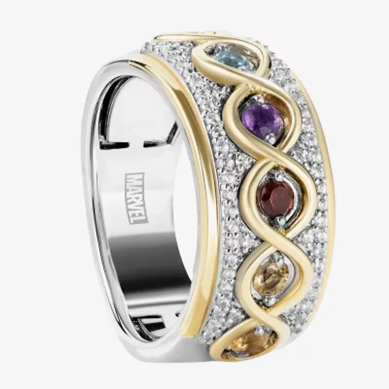 Infinity Stones Unisex Adult 1/5 CT. Genuine Multi Color 14K Gold Over Silver Sterling Avengers Guardians of the Galaxy Marvel Band