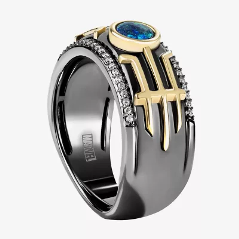 Mens 1/6 CT. T.W. Lab Created Green Opal 14K Gold Over Silver Sterling Silver Loki Marvel Band