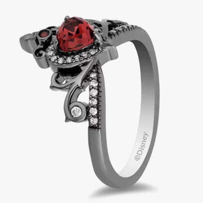 Enchanted Disney Fine Jewelry Villains Womens 1/6 CT. T.W. Genuine Red Garnet Sterling Silver Heart Evil Queen Cocktail Ring