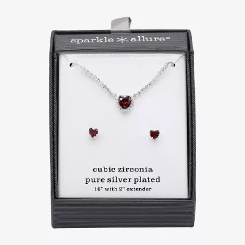Sparkle Allure Womens Red Cubic Zirconia Pure Silver Over Brass Heart 2-pc. Jewelry Set