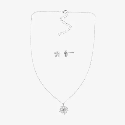 Sparkle Allure Womens Cubic Zirconia Pure Silver Over Brass Flower 2-pc. Jewelry Set