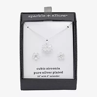 Sparkle Allure Womens Cubic Zirconia Pure Silver Over Brass Flower 2-pc. Jewelry Set