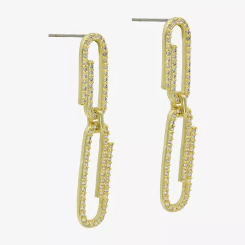 Sparkle Allure Womens Cubic Zirconia 14K Gold Over Brass Paperclip Drop Earrings