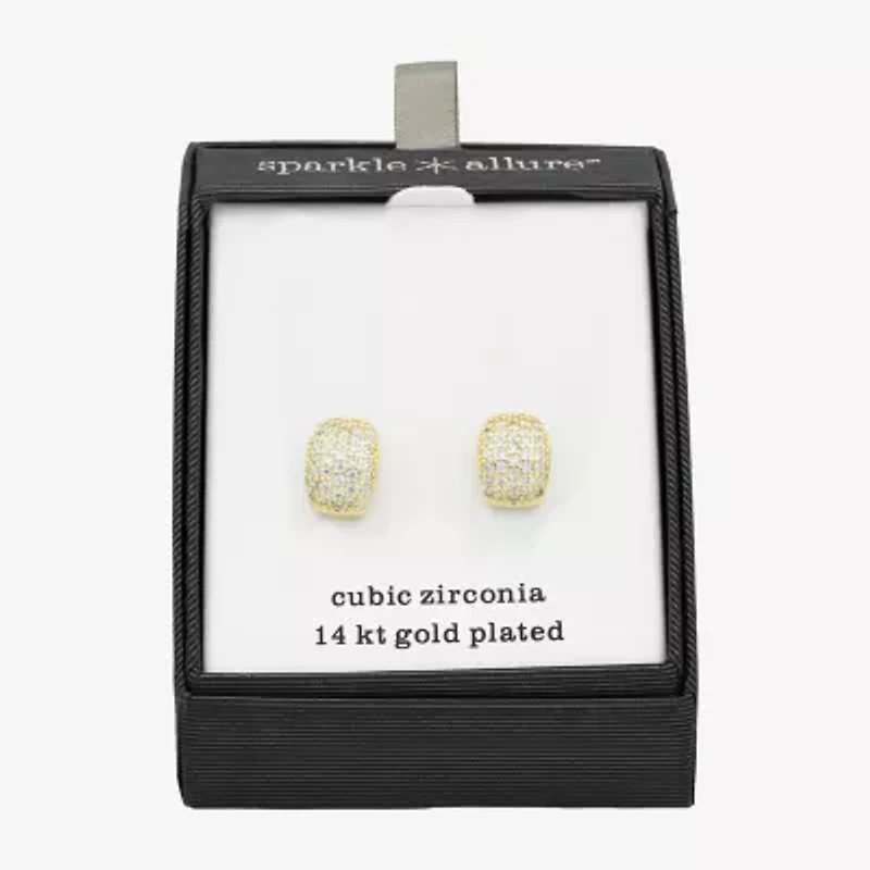 Sparkle Allure Womens Cubic Zirconia 14K Gold Over Brass 11mm Hoop Earrings
