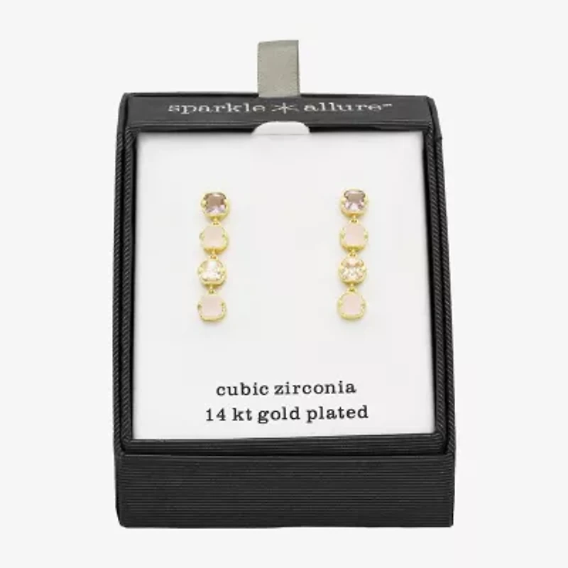 Sparkle Allure Womens Pink Cubic Zirconia 14K Gold Over Brass Cushion Drop Earrings