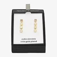 Sparkle Allure Womens Pink Cubic Zirconia 14K Gold Over Brass Cushion Drop Earrings