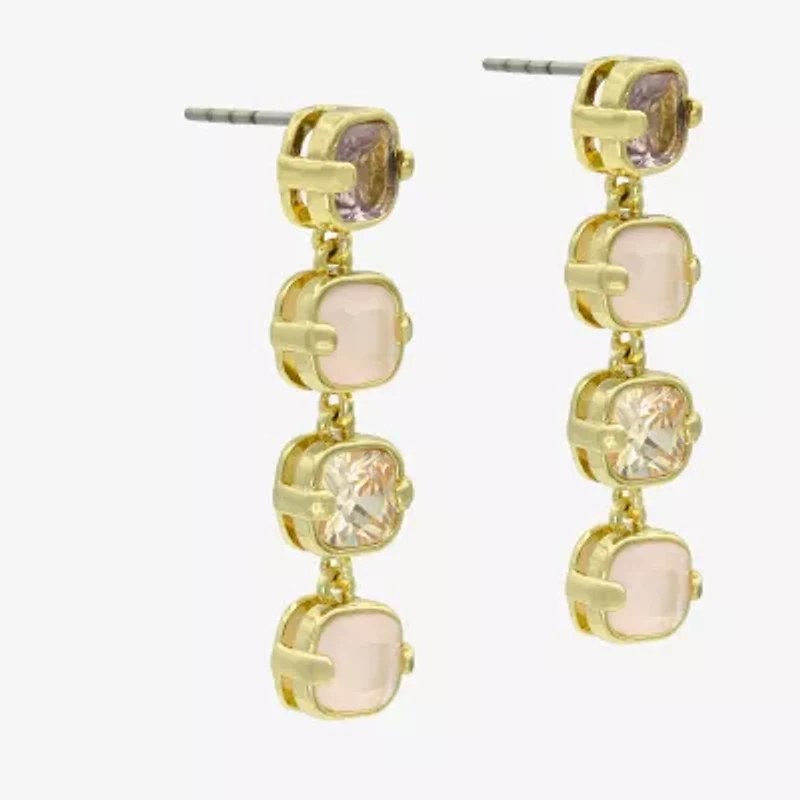 Sparkle Allure Womens Pink Cubic Zirconia 14K Gold Over Brass Cushion Drop Earrings