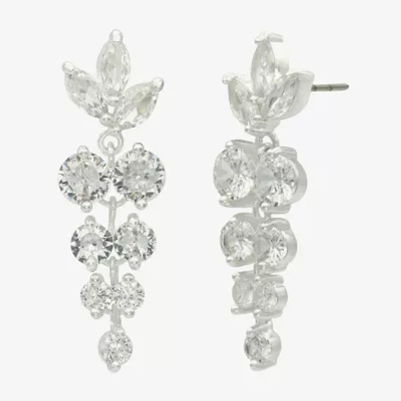 Sparkle Allure Cascade Womens Cubic Zirconia Pure Silver Over Brass Marquise Drop Earrings