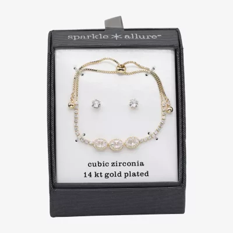 Sparkle Allure Halo Womens Cubic Zirconia 14K Gold Over Brass Oval 2-pc. Jewelry Set