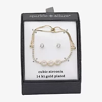 Sparkle Allure Halo Womens Cubic Zirconia 14K Gold Over Brass Oval 2-pc. Jewelry Set