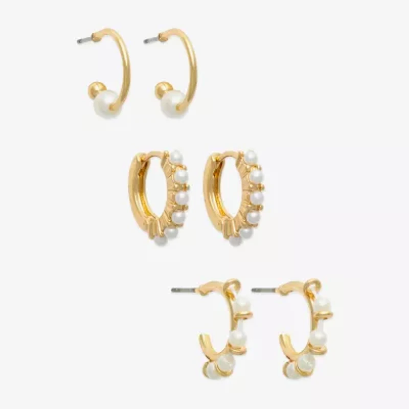 Mixit Womens Simulated Pearl 3 Pair Earring Set