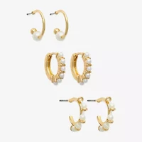 Mixit Womens Simulated Pearl 3 Pair Earring Set