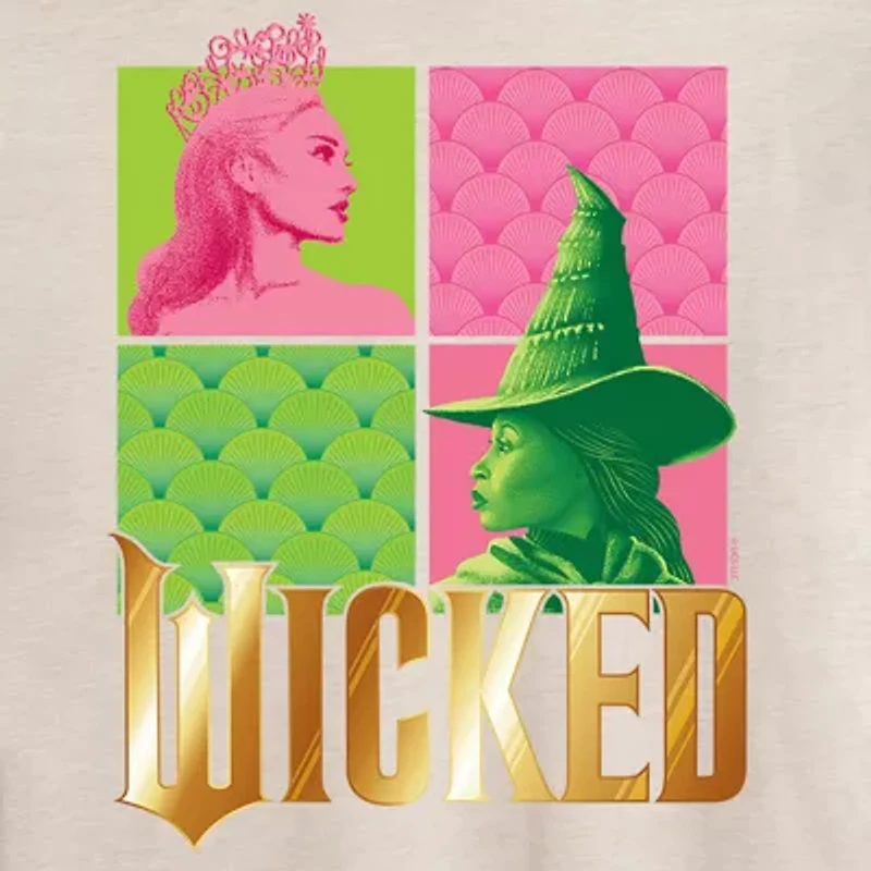 Movie Elphaba And Glinda Tee Womens Crew Neck Short Sleeve Regular Fit Wicked Juniors Graphic T-Shirt