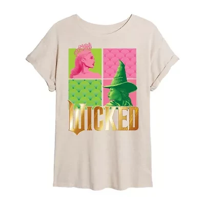 Movie Elphaba And Glinda Tee Womens Crew Neck Short Sleeve Regular Fit Wicked Juniors Graphic T-Shirt