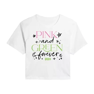 Movie Pink And Green Forever Cropped Tee Womens Crew Neck Short Sleeve Regular Fit Wicked Juniors Graphic T-Shirt
