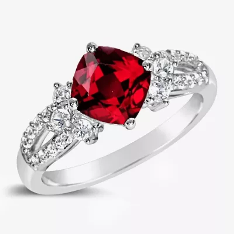 Womens Lab-Created Ruby & White Sapphire Sterling Silver Cocktail Ring