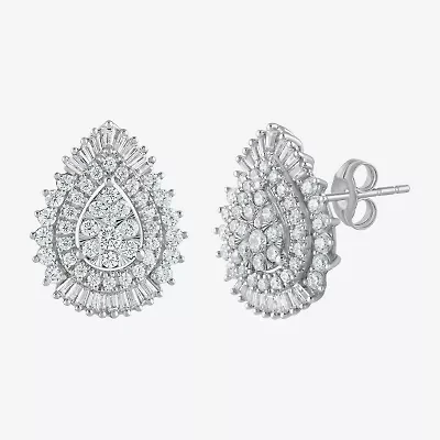 (G / Si2) Lab Grown White Diamond 14K Gold 20.1mm Pear Stud Earrings