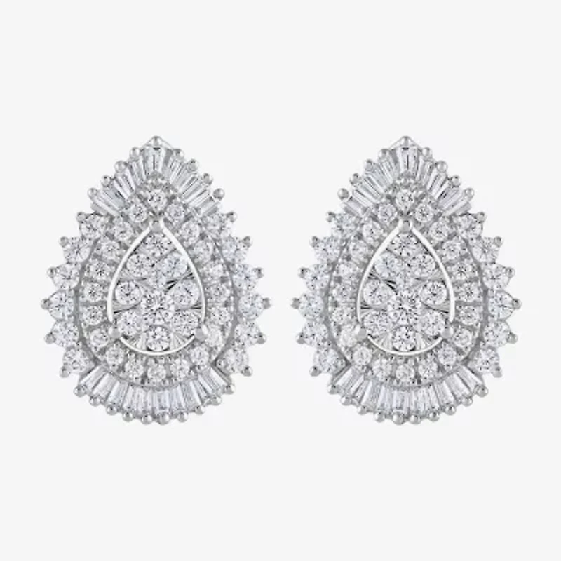 (G / Si2) Lab Grown White Diamond 14K Gold 20.1mm Pear Stud Earrings