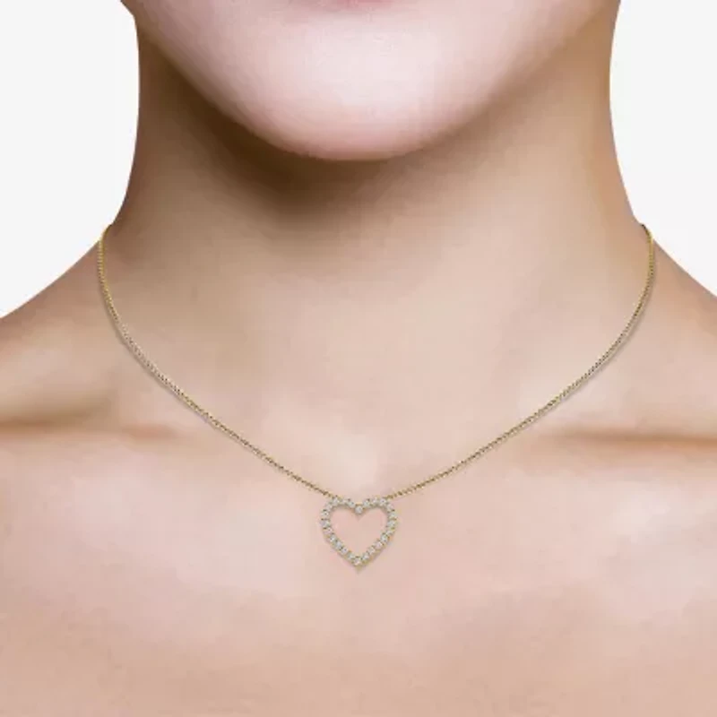 I / I1) Womens 1 CT. T.W. Lab Grown White Diamond 10K Gold Heart 18 Inch Pendant Necklace