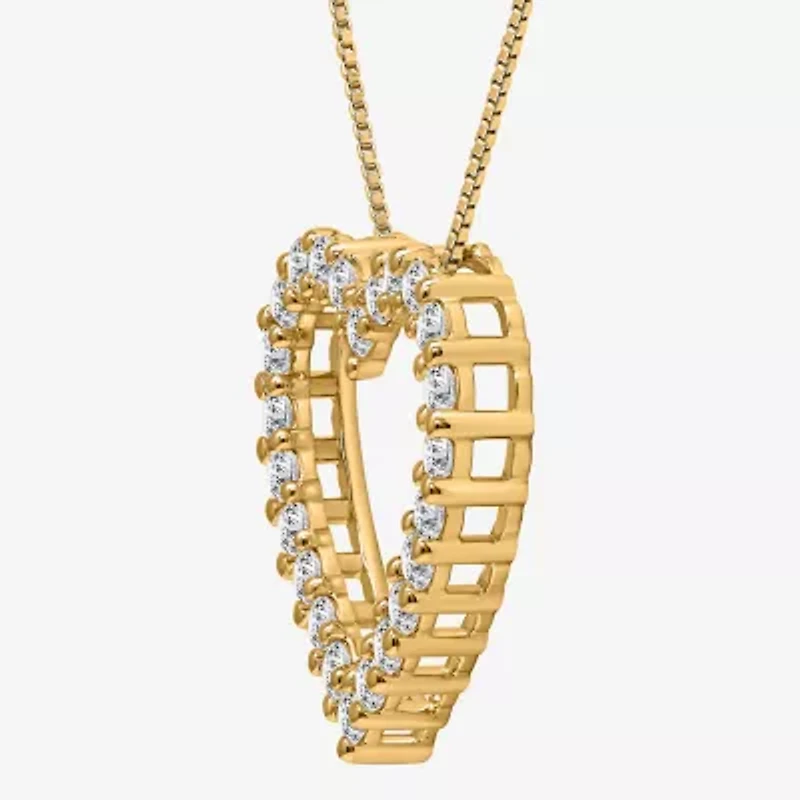 I / I1) Womens 1 CT. T.W. Lab Grown White Diamond 10K Gold Heart 18 Inch Pendant Necklace
