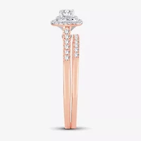 H-I / Si1-Si2) Womens 2 CT. T.W. Lab Grown White Diamond 10K or 14K Gold Cushion Side Stone Halo Bridal Set