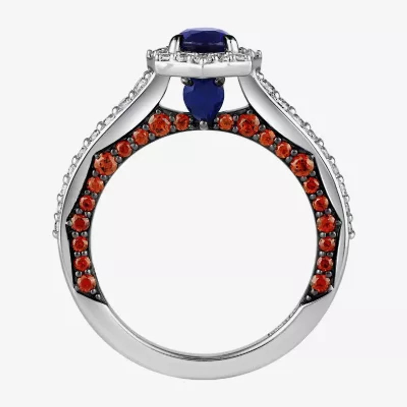 Infinity Star Lab Grown Diamonds Womens 3/8 CT. Created Blue Sapphire 14K White Gold Spiderman Side Stone Engagement Ring
