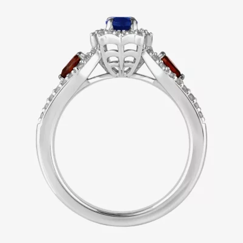 Infinity Star Lab Grown Diamonds Womens 3/8 CT. Created Blue Sapphire 14K White Gold Spiderman Side Stone 3-Stone Engagement Ring