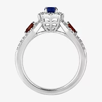 Infinity Star Lab Grown Diamonds Womens 3/8 CT. Created Blue Sapphire 14K White Gold Spiderman Side Stone 3-Stone Engagement Ring