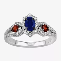 Infinity Star Lab Grown Diamonds Womens 3/8 CT. Created Blue Sapphire 14K White Gold Spiderman Side Stone 3-Stone Engagement Ring