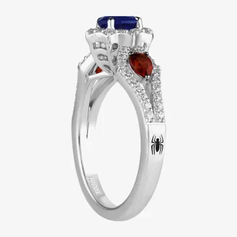 Infinity Star Lab Grown Diamonds Womens 3/8 CT. Created Blue Sapphire 14K White Gold Spiderman Side Stone 3-Stone Engagement Ring