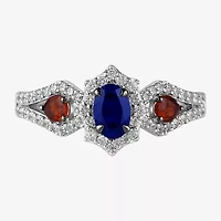 Infinity Star Lab Grown Diamonds Womens 3/8 CT. Created Blue Sapphire 14K White Gold Spiderman Side Stone 3-Stone Engagement Ring