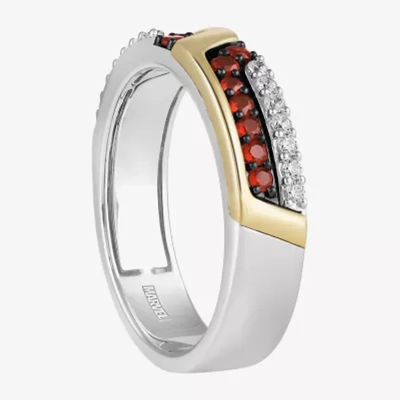 Infinity Star Lab Grown Diamonds Mens 1/5 CT. Genuine Red Garnet 14K Two Tone Gold Avengers Iron Man Band